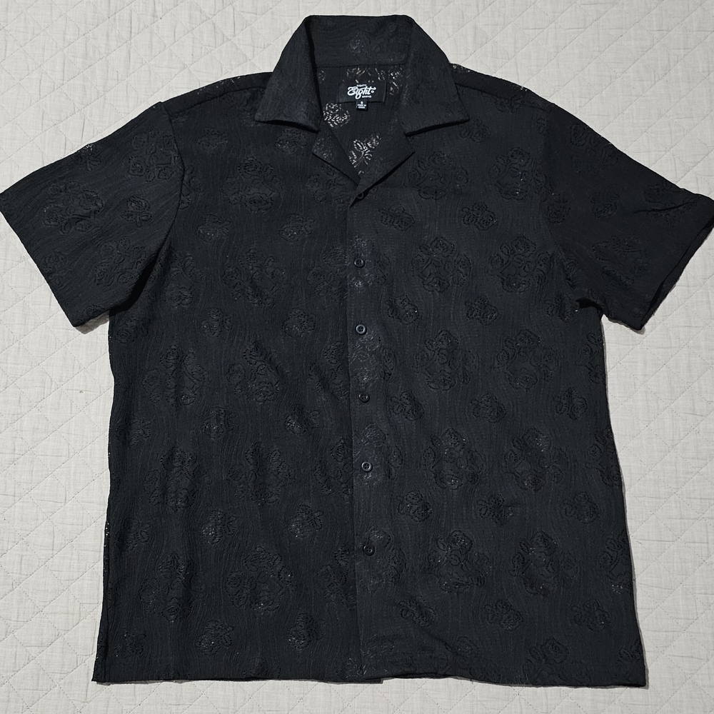 Eighty Eight Men’s Black Jacquard Button-Up Shirt – Size Small (Fits M)